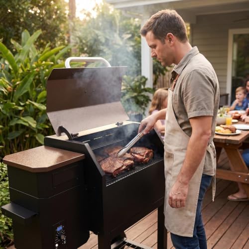 465 SQ.IN Wood Pellet Grill & Smoker with Side Shelf, 8 IN 1 BBQ Grill with PID Temperature Control for Outdoor Cooking, BBQ Camping and Patio