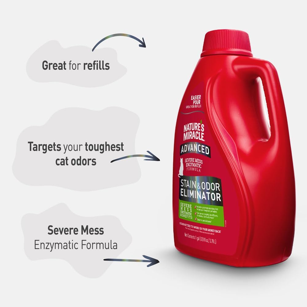 Nature’s Miracle Advanced Cat Stain & Odor Eliminator, Severe Mess, 32 oz | Enzymatic Cleaner Eliminates the Toughest Cat Messes, For Use on Multiple Surfaces, Safe For Pets and Home*, Fresh Scent