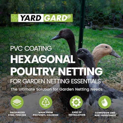 YardGard Galvanized PVC Coating Hexagonal Poultry Netting for Confinement and Support of Animals, Plants, Soil or Compost Materials, Green