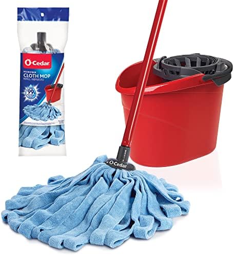 O-Cedar Microfiber Cloth Mop & QuickWring Bucket with Extra Refill, 2 Piece Set