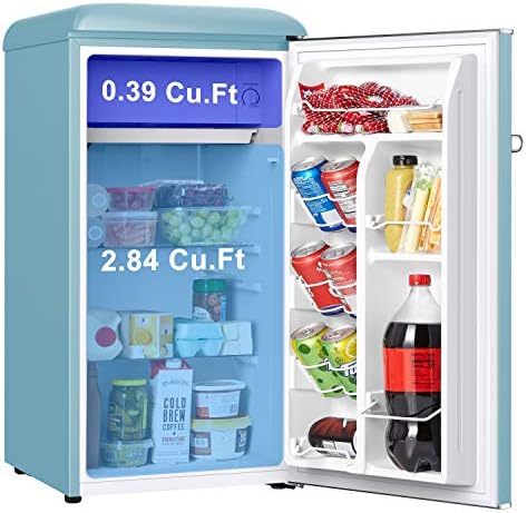 Galanz GLR33MBER10 Retro Compact Refrigerator, Single Door Fridge, Adjustable Mechanical Thermostat with Chiller, Blue, 3.3 Cu Ft