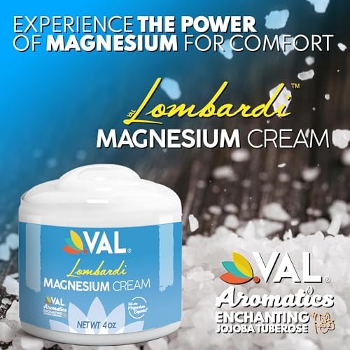 VAL Lombardi Magnesium Lotion, Nighttime Zechstein Magnesium Chloride Cream, Hydrating, Fast-Absorbing, Topical Magnesium for Feet, Legs, Arms, Chest - 4 Ounce (Pack of 1)