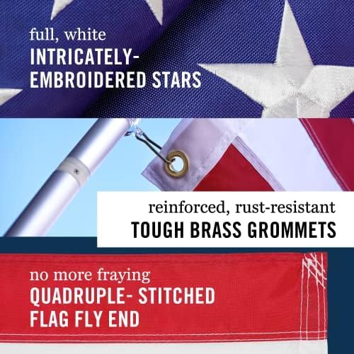 American Flag 5x8 ft Embroidered Stars Sewn Stripes | Embroidered USA flag with vivid colors and quadruple stitched fly end for enhanced durability. Features 210D Nylon