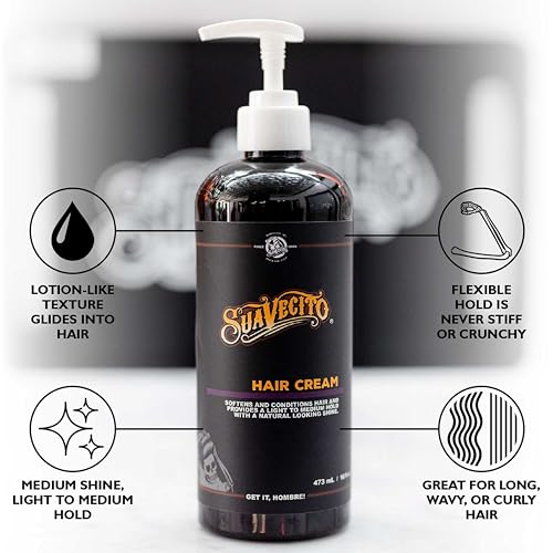 Suavecito Hair Cream for Men - Pump Bottle, Light Hold, Natural Shine, Water Based, Tames Frizz, Great for Curly Hair
