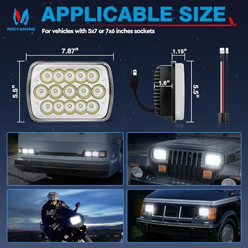 MICTUNING 2Pcs 5x7 7x6 Led Headlights Rectangular Hi Lo