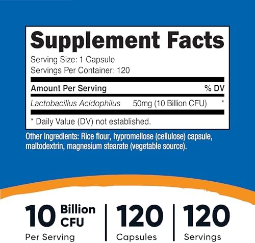 Nutricost Lactobacillus Acidophilus 10 Billion CFU, 120 Vegetarian Capsules