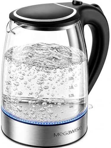 MEGAWISE 1.8L Electric Glass Kettle with Auto Shut-Off and Blue LED