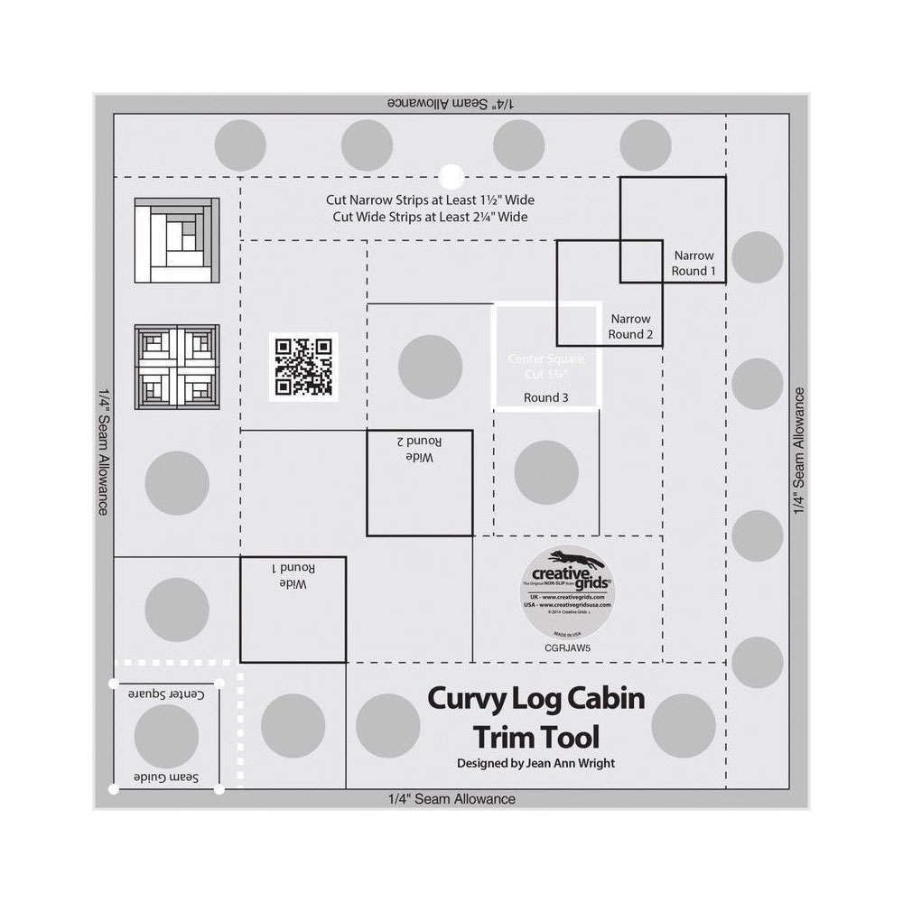 Creative Grids Curvy Log Cabin Trim Tool Quilt Ruler – CGRJAW5 – Made in USA, 8-1/2in x 8-1/2in, Non-Slip Grip Acrylic Quilting, Sewing, Crafting
