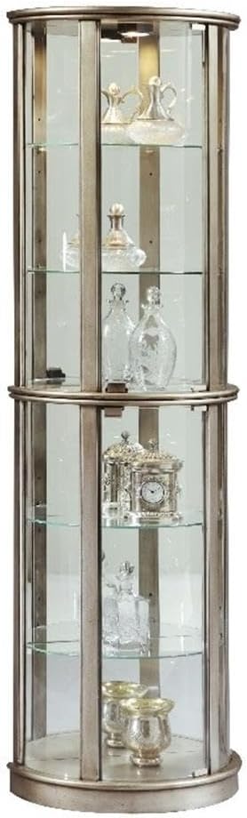 Lighted Hardwood Half Round 5 Shelf Curio Cabinet in Aged Silver Finish