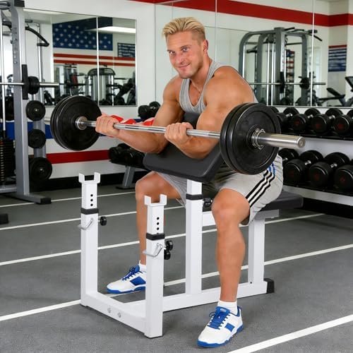 Pro Arm Curl Bench Press Rack Adjustable Preacher Seated Weight Bench Isolated Dumbbell Biceps for Arm Training Fitness Home Gym Exercise Workout