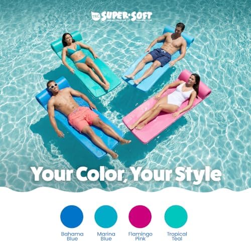 TRC Recreation Ultra Sunsation 2.5” Thick Vinyl Coated Foam Swimming Pool Float Mat Adult Lounger with Built-in Roll Pillow