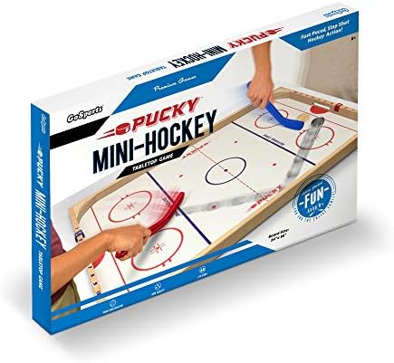 GoSports Hockey Ice Pucky Wooden Table Top Hockey Game for Kids & Adults - Includes 1 Game Board, 2 Hockey Sticks & 3 Pucks