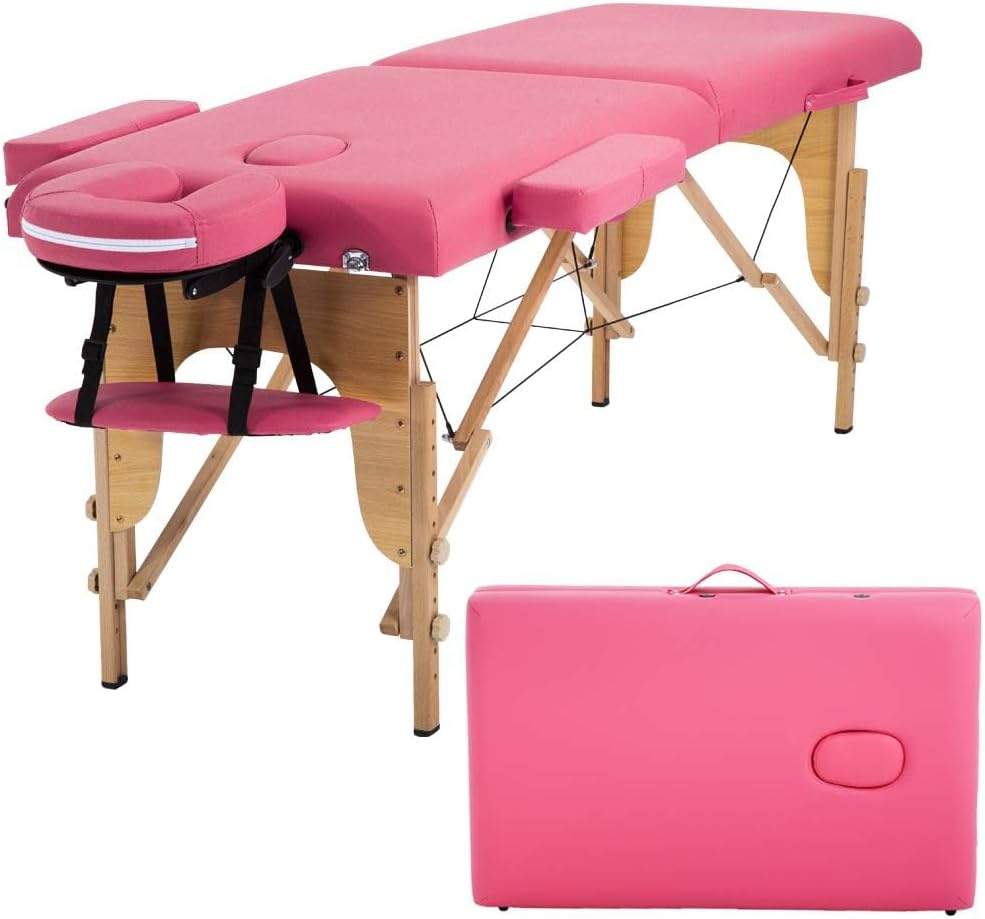 BestMassage | Portable Massage Table | 24" Wide, Black PU Leather | Lightweight, 2-Fold Massage Table with Height Adjustment, 450lbs Capacity, Carry Bag | For Massage, Facial, Tattoo, Home, Spa