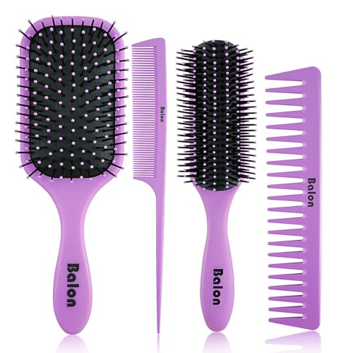 Hair Brush for Men and Women, 4Pcs Brush and Comb Set Detangling All Hair