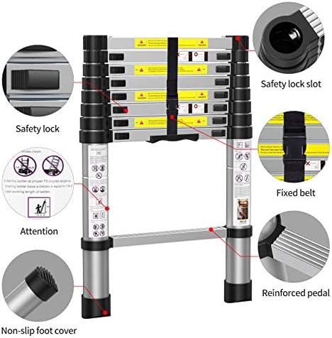 Telescoping Extension Ladder 12.5FT, Aluminum Telescopic Ladders with Carry Bag for Outdoor Indoor Use