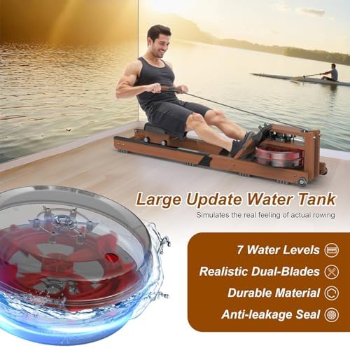 Water Rowing Machine for Home, Rower Machine 400LBS Weight Capacity with Dedicated Monitor & Comfortable Seat, Bluetooth APP