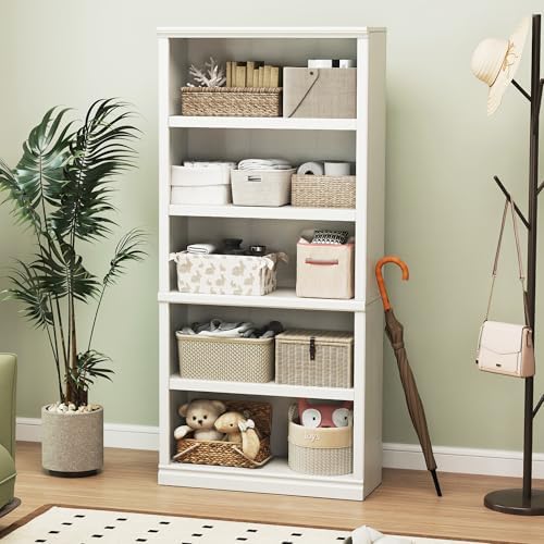 Bevfint 70-Inch Tall White Bookcase, 5 Tiers Shelves Open Storage Bookshelf | 33 In Wide Anti Tipping Indoor Furniture