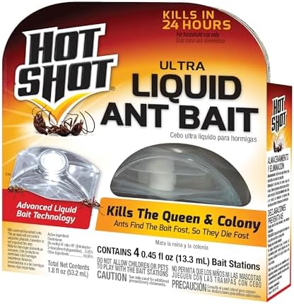 Hot Shot Ultra Liquid Ant Bait, Advanced Liquid Bait Technology Kills Common Household Ants Fast With No Drips Or Spills, 4 Count, Pack of 1 | Kills Common Household Ants In 24 Hours, For Indoor & Outdoor Use, Bait Stations Kill Ants With No Drip or Spil…