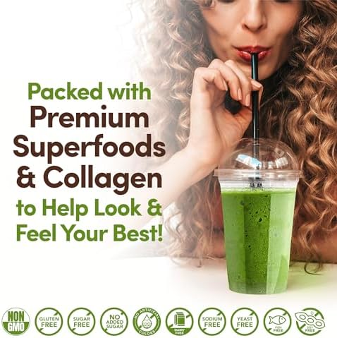 Country Farms Collagen Peptides Powder with Greens Dietary Powder Supplement (Type I, III) for Skin Hair Nail and Joints, Dairy/Sugar Free, Energizing Superfoods, Natural, 10.6 Oz 30 Servings