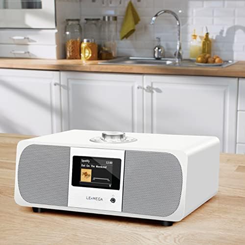 LEMEGA M3+ Internet Radio, Podcasts,Spotify, Bluetooth, FM Stereo, Walnut | Full colour display, 40 presets, remote control, acoustic wooden cabinet, headphone jack, USB, AUX-in, dual alarms clock