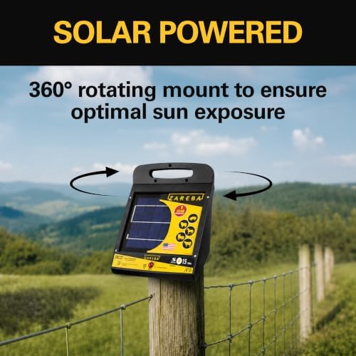 Zareba Solar Powered Low Impedance Electric Fence Charger, 15 Mile Solar Powered Electric Fence Energizer, Contain Animals
