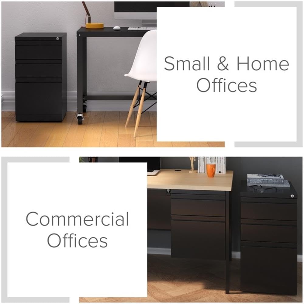 Pemberly Row 3 Drawers 27.75" Vertical White Metal Filing Cabinet Lockable Pre-Assembled Stationary Letter Size for Home, Office