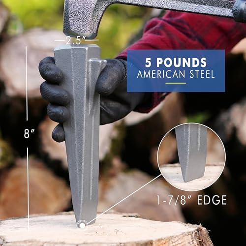 ESTWING Sure Split Wedge - 5-Pound USA Made Wood Splitting Tool with Forged Steel Construction & 1-7/8" Cutting Edge - Finish May Vary - E-5 | Made in USA, Wood Splitting Made Easy, Fin Splitting Design, Hand Sharpened, Perfect For The Outdoorsman