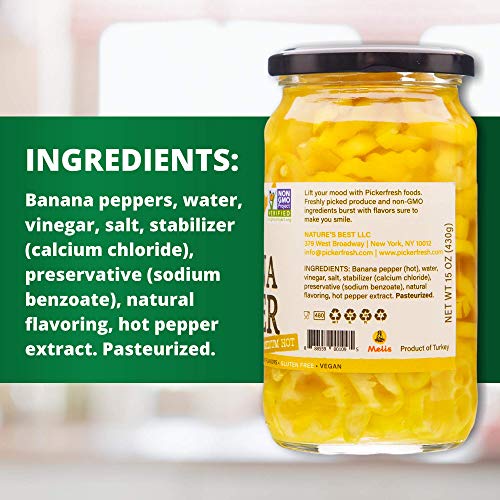 Pickerfresh Banana Peppers - Deli-sliced Pepper Rings - Medium Hot Deli Style Chili Pepper - Simple Ingredients - Non-GMO, Gluten Free