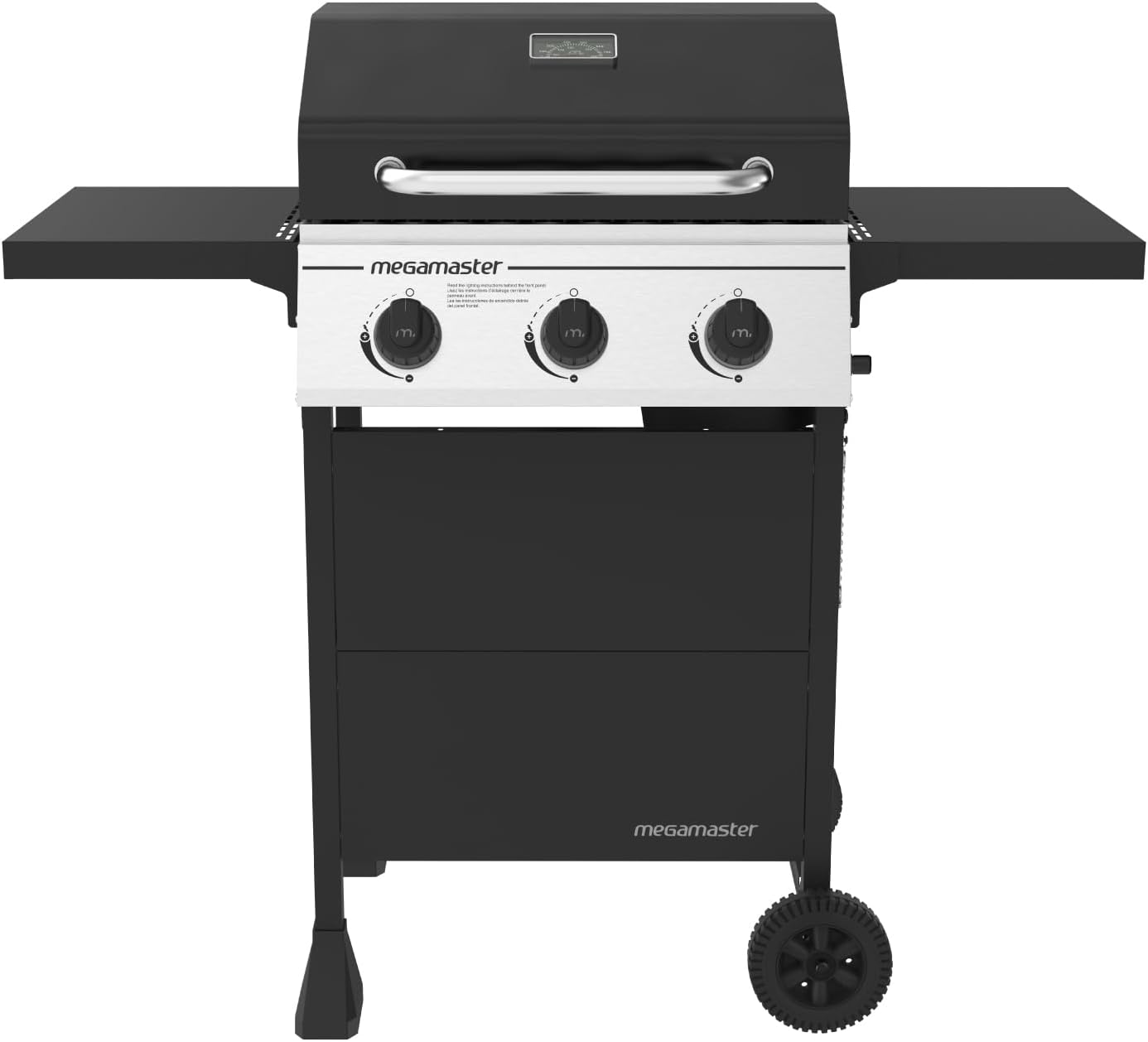 Megamaster Propane 3 Burner Gas Grill, Foldable Shelves with Warming Rack