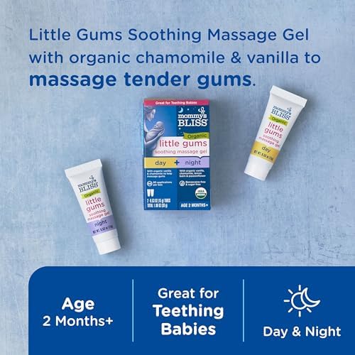 Mommy's Bliss Organic Little Gums Soothing Massage Gel Day and Night Combo, Great for Teething Babies, Age 2 Months+, Sugar Free, Mild & Sweet Flavor