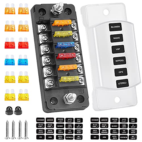 ELECTOP 6 Way 12V/24V Fuse Block Blade with Negative Bus