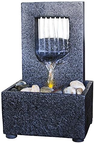 Nature's Mark Raining Spout LED Relaxation Water Fountain with Authentic River Rocks
