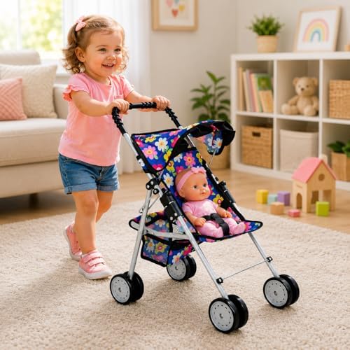 fash n kolor, My First Baby Doll Stroller with Flower Design with Basket in The Bottom- 2 Free Magic Bottles Included