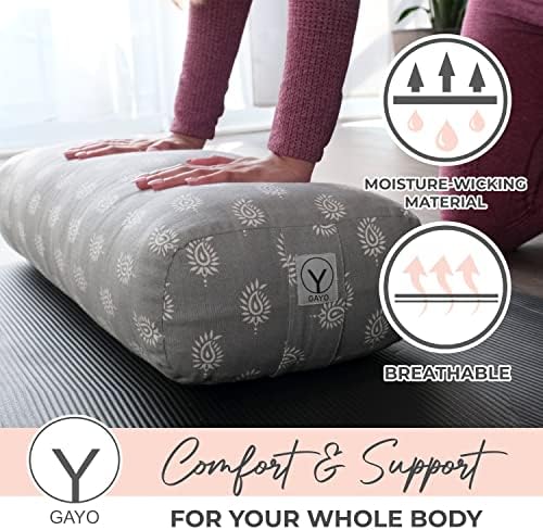 Y O GAYO Yoga Bolster - Made with 100% Cotton, Yoga Pillow Set Includes Extra Washable Cover and Carry Bag