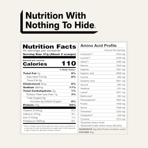 Naked 3LB Non-GMO Egg White Protein Supplement Powder, Unflavored, No Additives, Paleo, Dairy Free, Gluten Free, Soy Free – 25g Protein, 44 Servings
