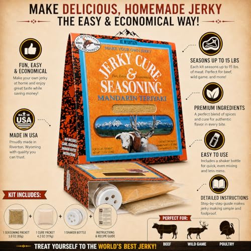 Hi Mountain MANDARIN TERIYAKI BLEND Beef Jerky Seasoning and Cure Kit | Sweet teriyaki citrus flavor, perfect jerky seasoning for deer, elk