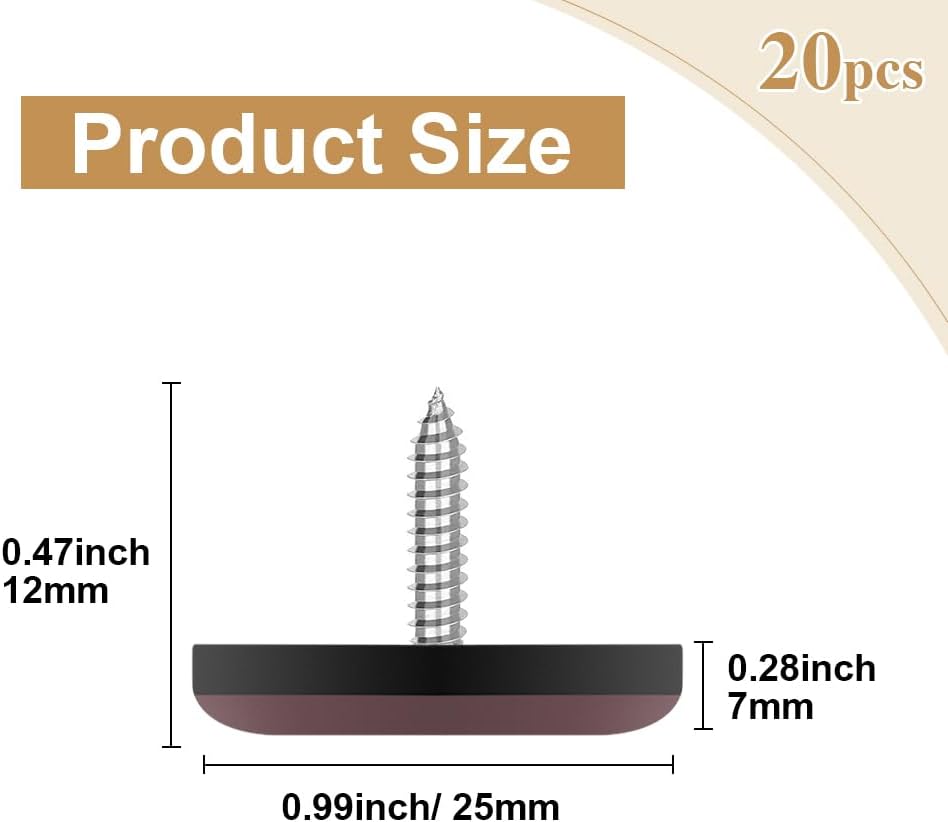 Furniture Slider Pads, 20pcs Teflon Moving Furniture Glides with Screws Reusable Feet Protector for Carpet, Tiled and Hardwood Floors (Brown)
