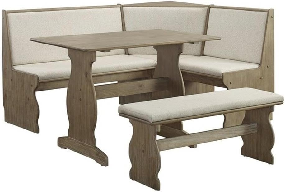 Linon Natasha Transitional Wood Corner Nook Dining Set with Upholstered Seats, Some Assembly Required, Seats up to 5 People, in Brown Finish