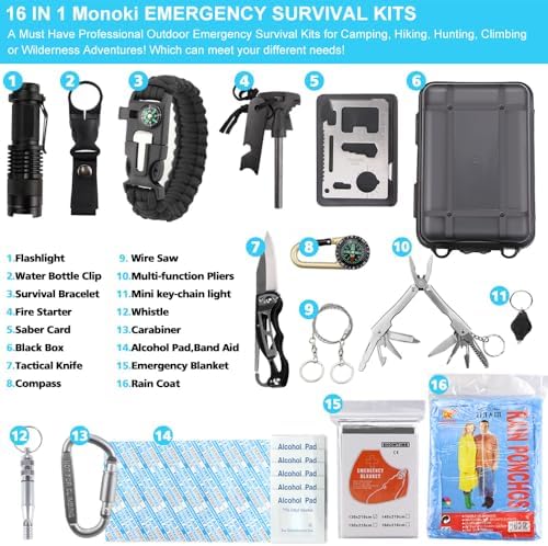 EMDMAK Survival Kit Outdoor Emergency Gear Kit for Camping Hiking Travelling or Adventures