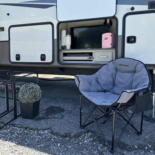 Oversized Camping Chairs Padded Heavy Duty Folding Support 400LBS | Comfy Lawn Chairs for Adults Outdoor Sports with Side Mesh Bag & Cup Holder, Portable Foldable, Sturdy Steel Frame (Grey)