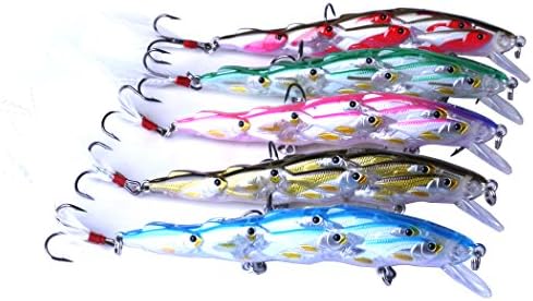 5PCS Fishing Topwater Lures Group Fish Minnow Plastic Fishing Bait for Saltwater Freshwater Bass Trout Walleye Salmon Musky Fishing Crankbaits Lure