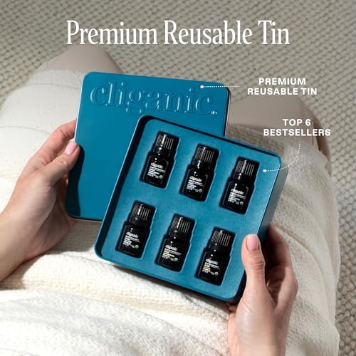 Cliganic Organic Aromatherapy Essential Oils Set (Top 6 - The Essentials), 100% Pure Natural - Peppermint, Lavender, Eucalyptus, Tea Tree