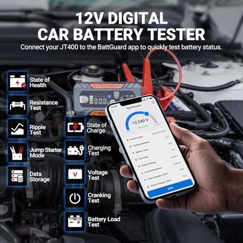 LOKITHOR JT400 2500A Portable Jump Starter with 100–2000 CCA Battery Tester, 12V Car Battery Jump Starter for Up to 8.5L Gas or 6.5L Diesel Engines, Smart Bluetooth Automotive Battery Load Tester