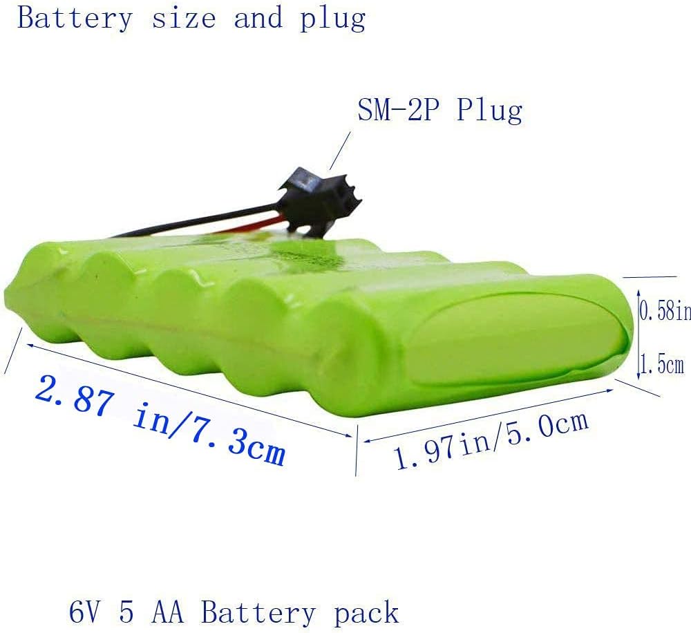Blomiky 6V 2200mAh Ni-MH 5 AA Rechargeable Battery Pack with SM-2P Black 2 Pin Connector Plug and USB Cable for RC Truck Cars Vehicles 6V NiMh