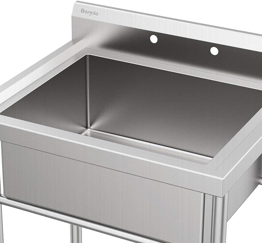 VINGLI Upgraded 28" Free Standing 304 Stainless Steel Utility Sinks for Laundry Room with Backsplash