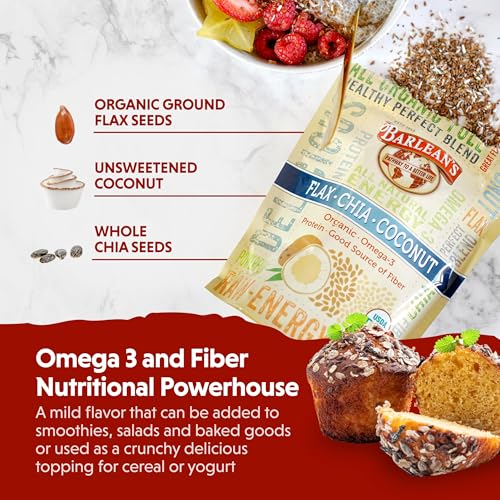 Barlean's Forti-Flax Organic Ground Flaxseed, Omega-3 Fiber, 16oz, 2-Pack | Ground whole raw flax seeds, Lignans, ALA omega-3, Fiber, Non-GMO, Vegan, For smoothies, baking, oatmeal & yogurt