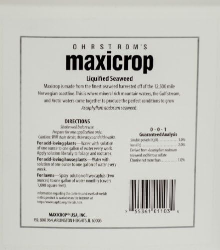 Maxicrop 2002 Liquid Seaweed Plus Iron Fertilizer, 1-Gallon