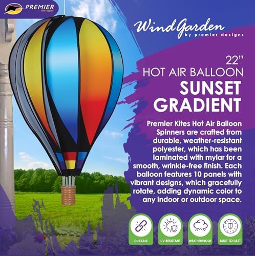 Hot Air Balloon Hanging Garden Spinner 22" - Vibrant Sunset Gradient Design, Weather-Resistant Outdoor Decor, Durable & Lightweight for Patios, Yards