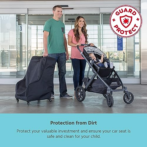 J.L. Childress Spinner Wheelie Padded Car Seat Bag- Travel Bag for Airplane, Fits Most Baby & Infant Car Seats, Boosters, & Carriers, Airport Accessories for Gate Check or Baggage Check- Deluxe, Black