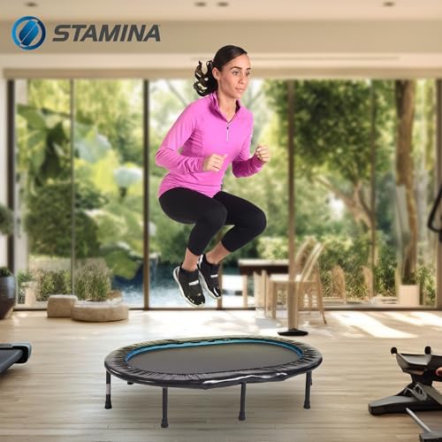 Stamina 36" Foldable Mini Trampoline Rebounder for Adults with Smart Workout App, Black - Portable Fitness Equipment for Home Gym, Cardio and Jumping Training Exercise